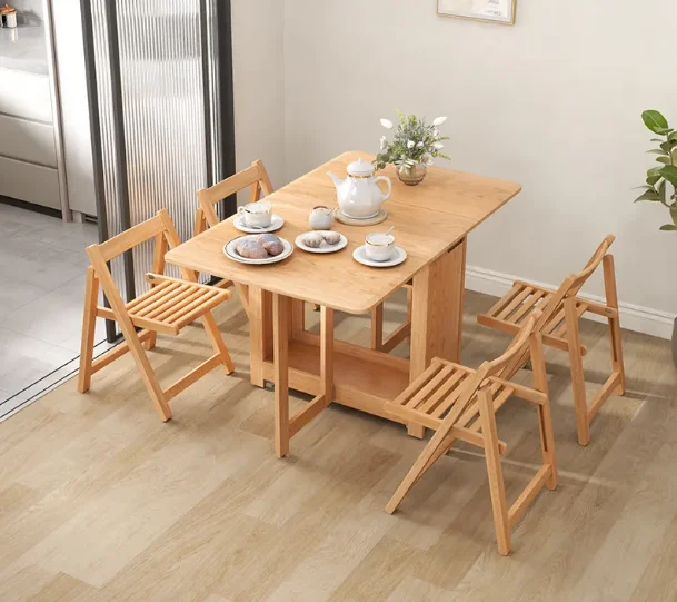 

Solid Wood Folding Dining Table Houseuse Small-sized Dining Table Rectangular Folding Multifunctional Dining Table And Chair.