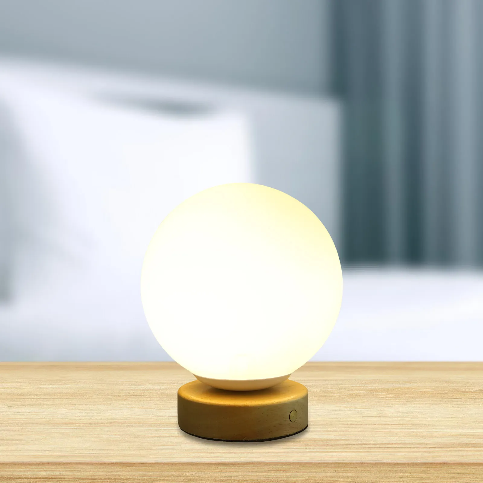 

Светодиодный ночник с сенсорным управлением, 1 шт., в форме шара, современная лампа для декора спальни, теплый свет, питание от USB, стекло, дерево, 1 шт.