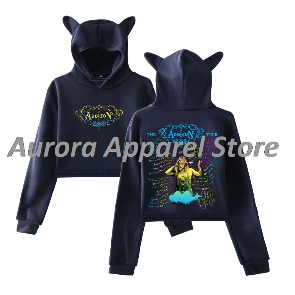 Addison Rae The Addison World Tour Merch Jersey Mujer Orejas de Gato Sudadera con capucha Camiseta de Manga Larga Ropa de Mujer