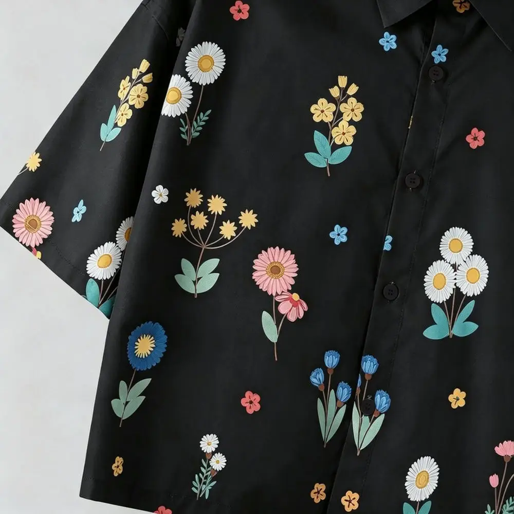 Casual Mens Shirt Short Sleeve All Over Print Loose Fit Drop Shoulder Streetwear Summer Trendy Fashion Relaxed Tops