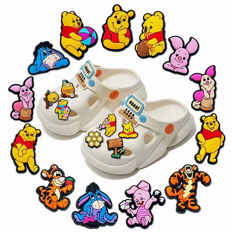 1pcs Disney Pooh Piglet Tigger Honey Shoe Charms PVC Accessories DIY Shoe Decoration For Clog Sandal Buckle Kids X-mas Gifts