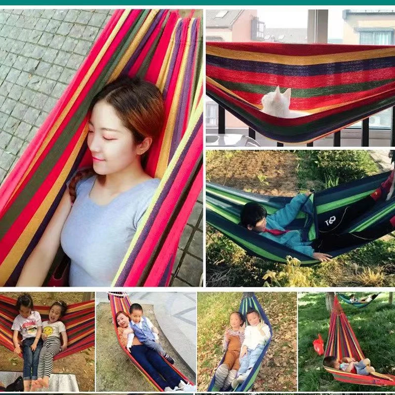 Single Wide Thick Canvas Hammock Outdoor Camping Backpackaging Leisure Swing Portable Hanging Bed Sleeping Swing Hammock