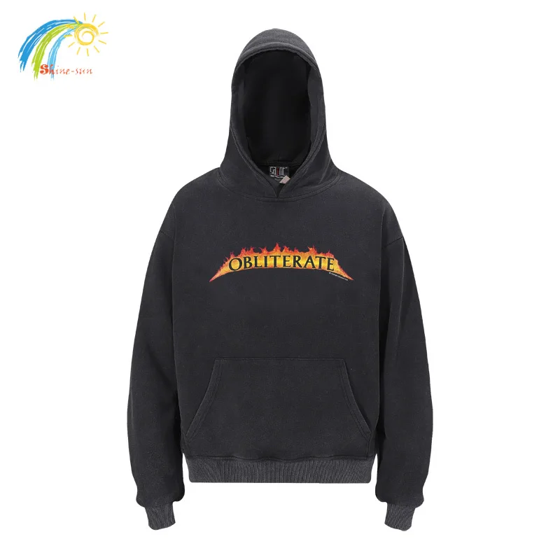 

Hip Hop Fire Letters Graphics Print Oversized Saint Hoodie Hooded Top Quality Cotton Vintage Washed Black Pullovers Hooded Tag
