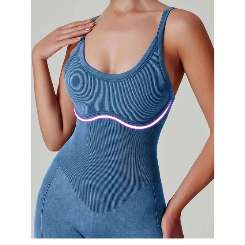 

Women's Washed Yoga Bodysuit High Waisted Seamless 4-Way Stretch Workout Activewear Breathable Quick-Dry Lounge Jumpsuit