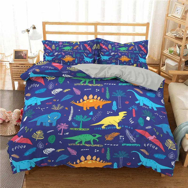 3d Dinosaur Family Bedding Set For Kids Cartoon Printed Bed Cover Single Boys Duvet Cover Set Single Size Bedclothes