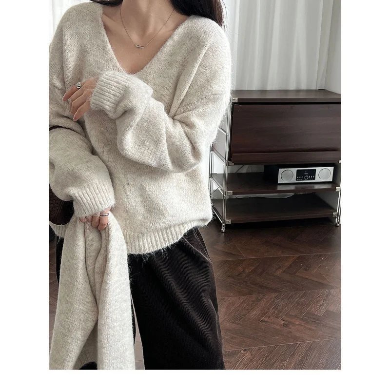 CHAXIAOA женский новый осенне-зимний ленивый шикарный свитер с шалью, комплект из двух предметов, свободный трикотаж с длинными рукавами