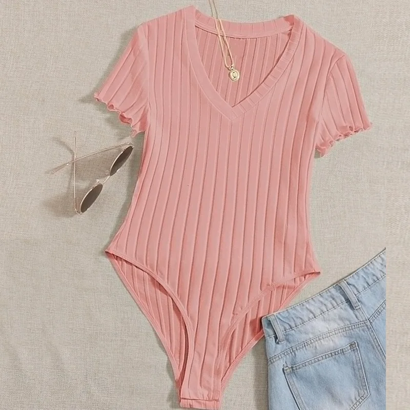 Verão feminino sexy magro algodão com nervuras tripulação pescoço de uma peça para mulher