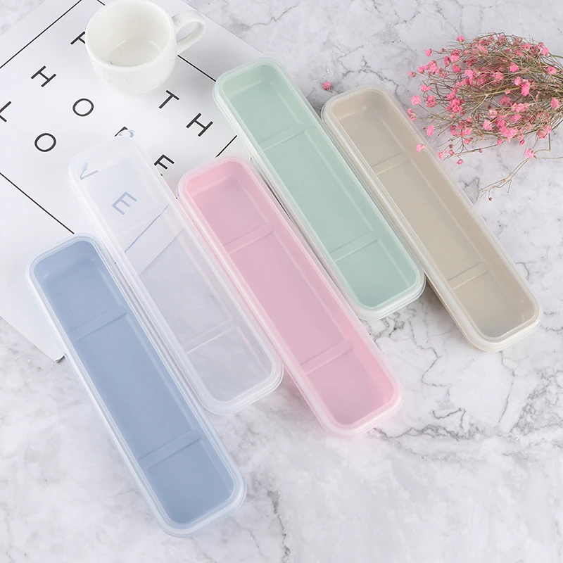 Travel Outdoor Reusable Wheat Straw Tableware Box School Home Slot Design Practical Cutlery Transparent Cover About 21*5.4*2.7cm