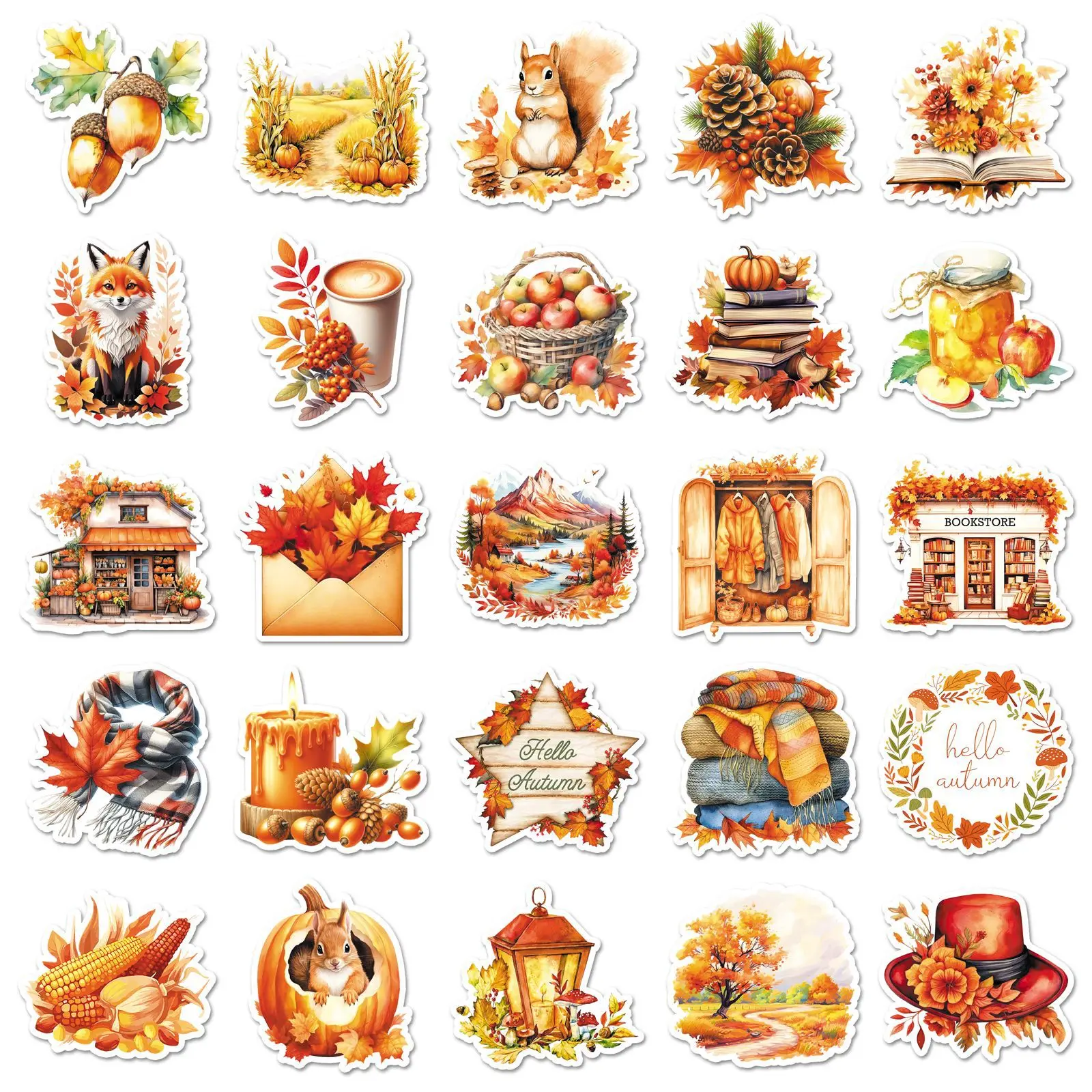 50 pçs outono amarelo folhas caídas dos desenhos animados graffiti decorativo graffiti para geladeira caso de telefone scrapbook portátil decalque brinquedo