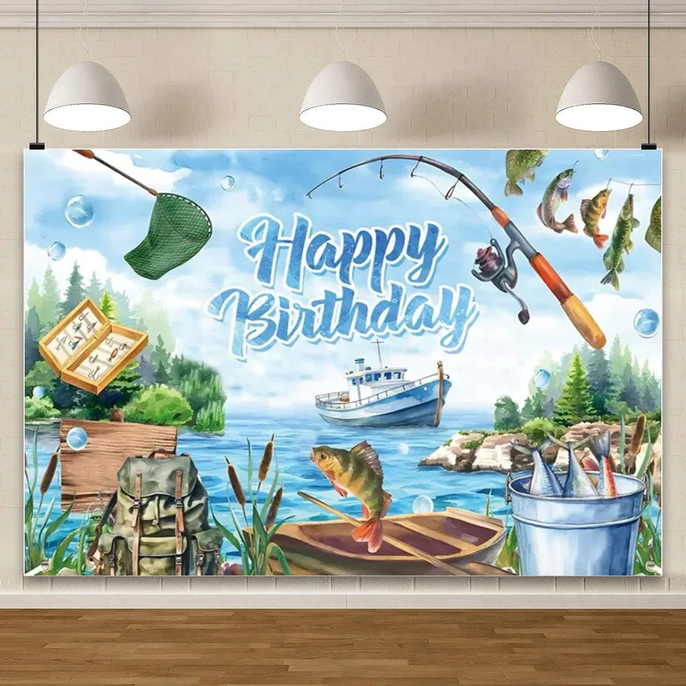 

Fishing Theme Background Boy 1st Birthday Party Decoration Kids Favors Gift Backdrop Baby Shower Photography Prop Supplies