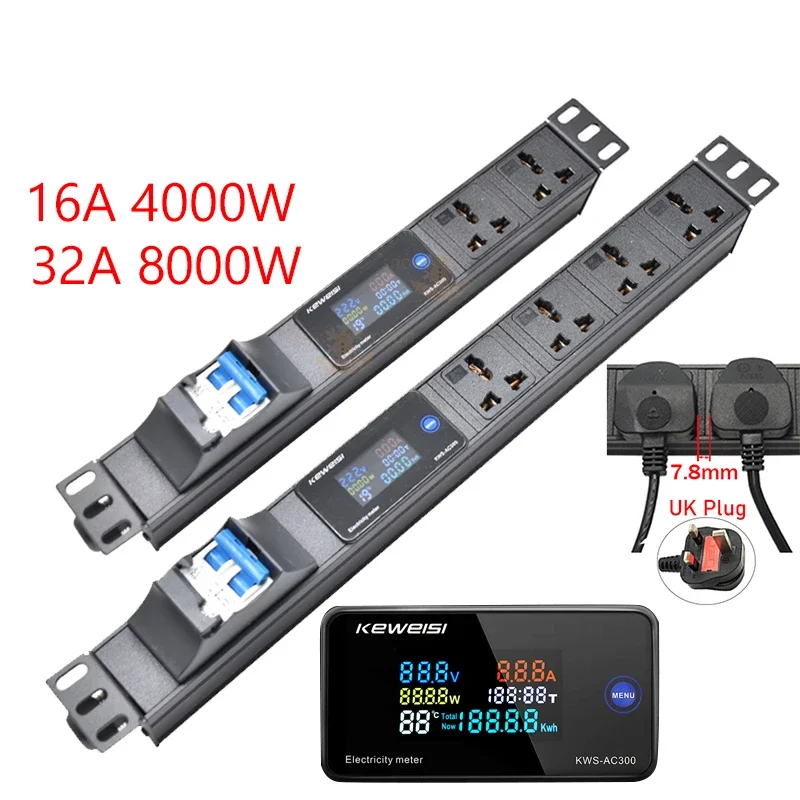 Network cabinet pdu power strip Digital voltage measuring instrument 4000/8000W 2-6 universal socket outlets distribution unit