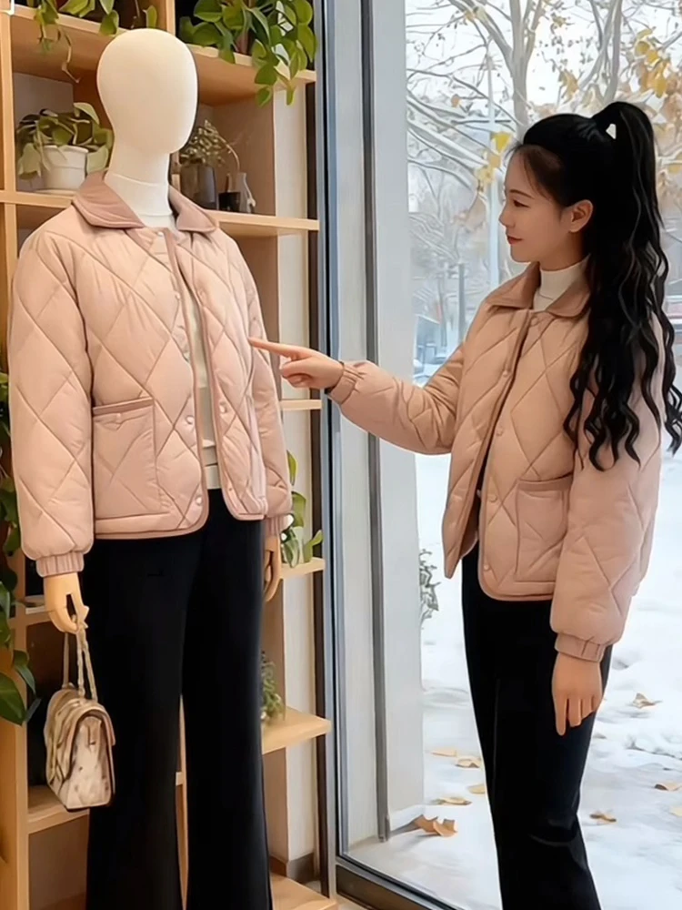 

ort Quilted Cotton Jaet Women's Faionable Unique Fraance Sle Coat Korean Loose Fit Long Sve Zipper Closure