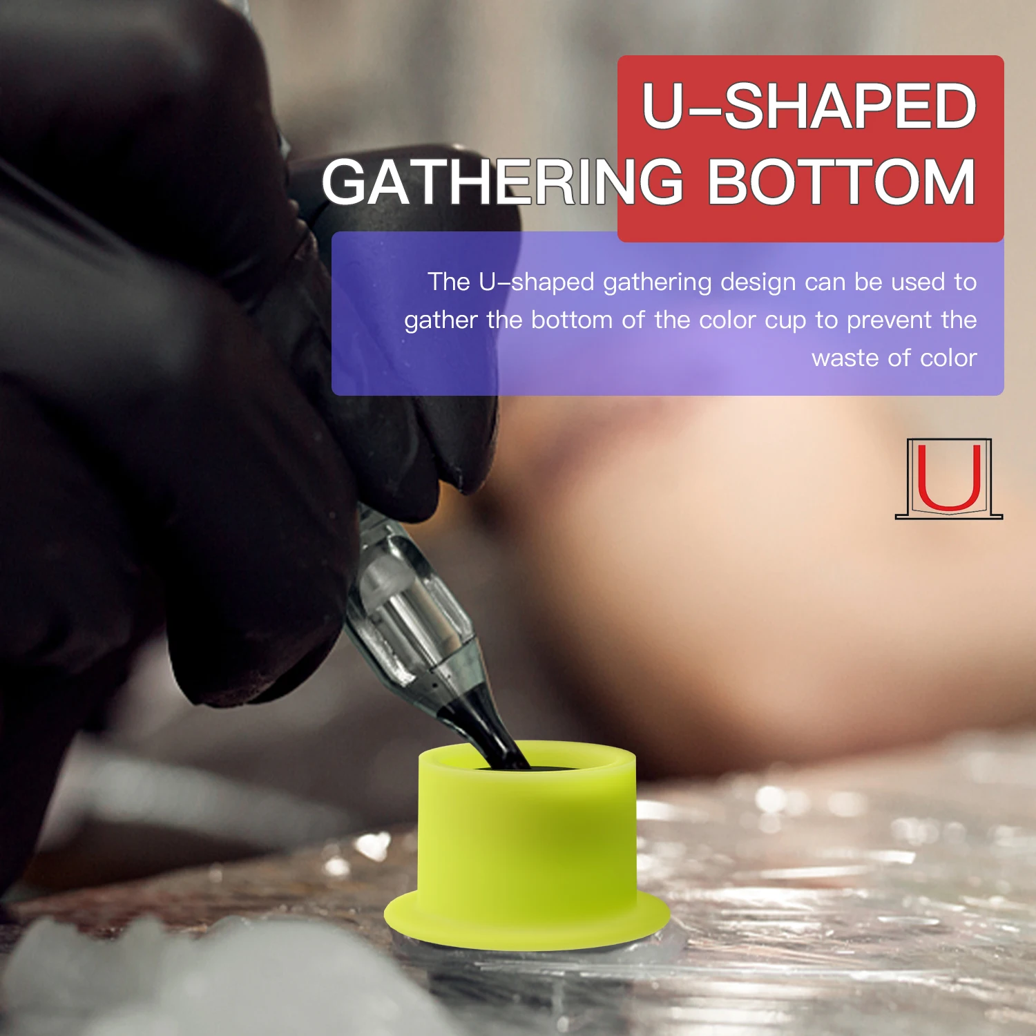 

200pc Suction Base Disposable Tattoo Ink Caps Anti-Slip Silicone Pigment Cups U-Shaped Bottom Tattoo Color Mixing Accessory