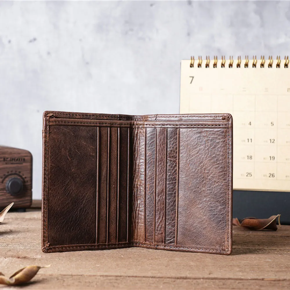 Rfid Blocking Wallet Men Vintage Cow Genuine Leather Wallet Multi Slot Clamp Package Money Clip Id Card Purse Short Wallet