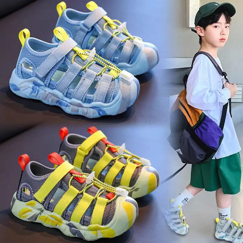 

Children Sandals Hollowed-out Kids Casual Shoes Toes Capped Soft 2025 Summer New Boys Girls Beach Shoes Pull Rope Multicolour