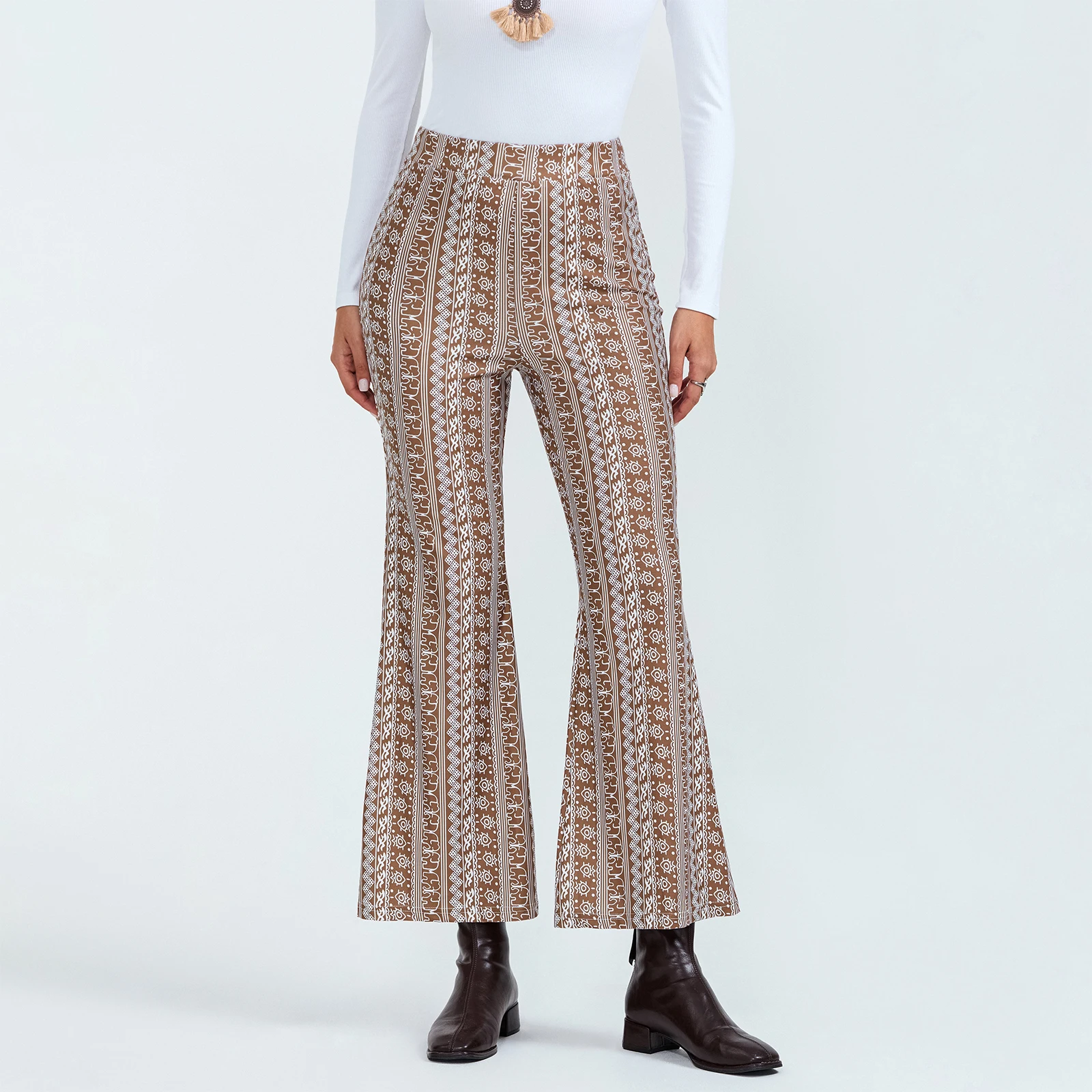 

Women Flare Pants Boho High Waist Slim Fit Long Trousers Casual High Elasticity Tight Fitting Slightly Bottoms Streetwear