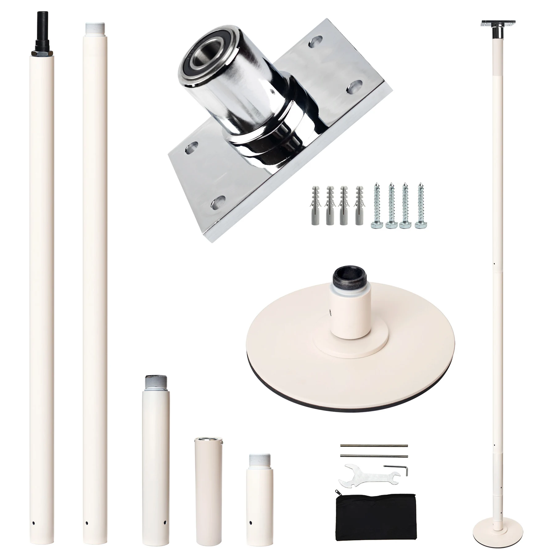 

2.7 Meters Adjustable White Dance Pole Kit Durable Pole Dance Set Ceiling Mounted Pole for Aerial Arts Fitness Home Use