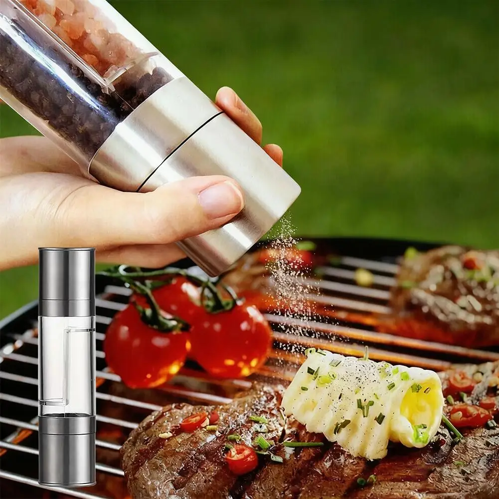 مطحنة فلفل ملح 2 في 1 مطاحن فلفل ملح يدوية من الفولاذ المقاوم للصدأ مع أداة مطبخ مطحنة توابل من السيراميك قابلة للتعديل
