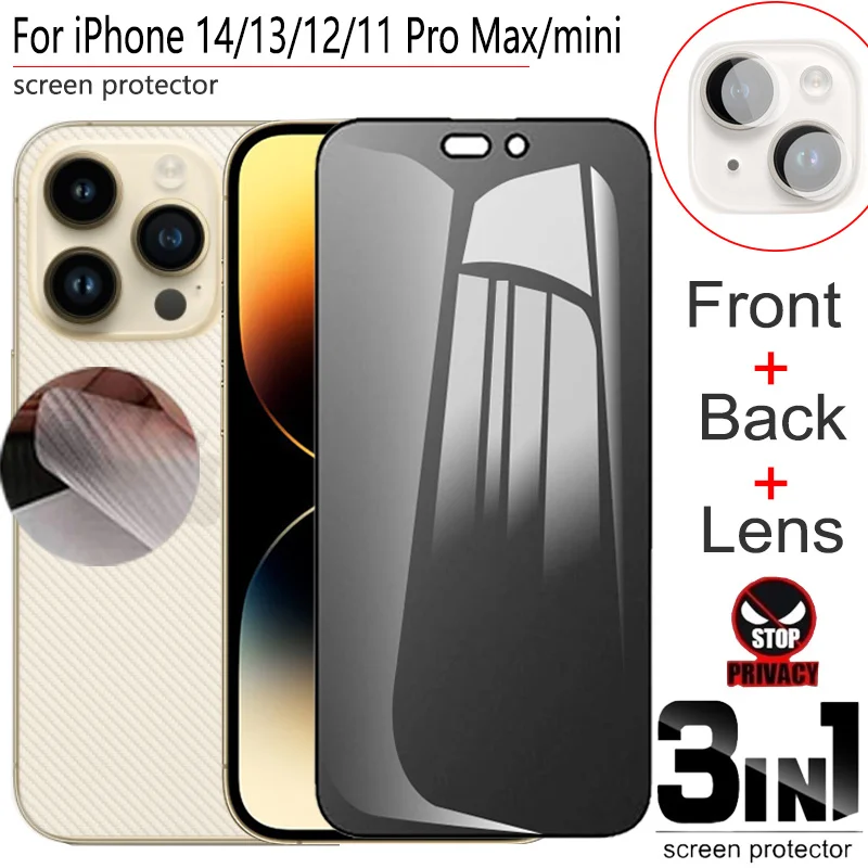 

3in1 Privacy Screen Protector For iphone 14 pro Front Back Film + Camera pelicula On iphone 14 13 12 11 pro max Anti-Spy tempered glass apple iphone 14pro max anti peeping glass protector