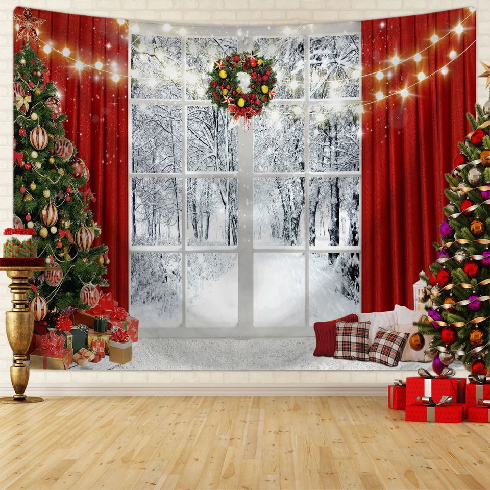 1pc クリスマスタペストリー、クリスマスツリー雪景色写真撮影背景布