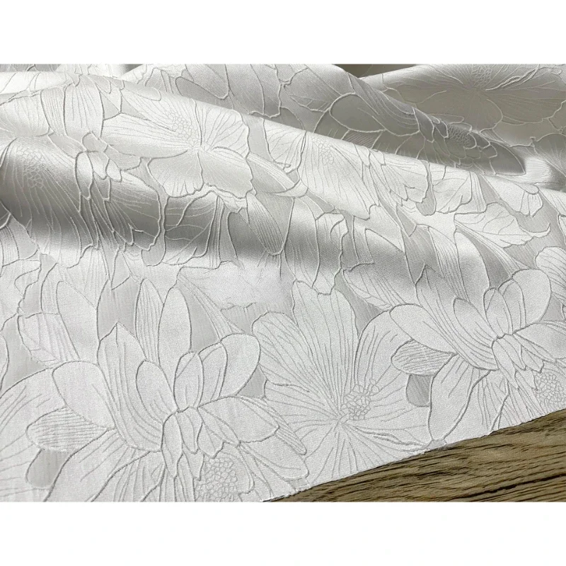 White Lotus Leaf Three-dimensional Jacquard Texture Fabric Relief Dress Hanfu Qipao Chinese Style Clothing Designer Fabric