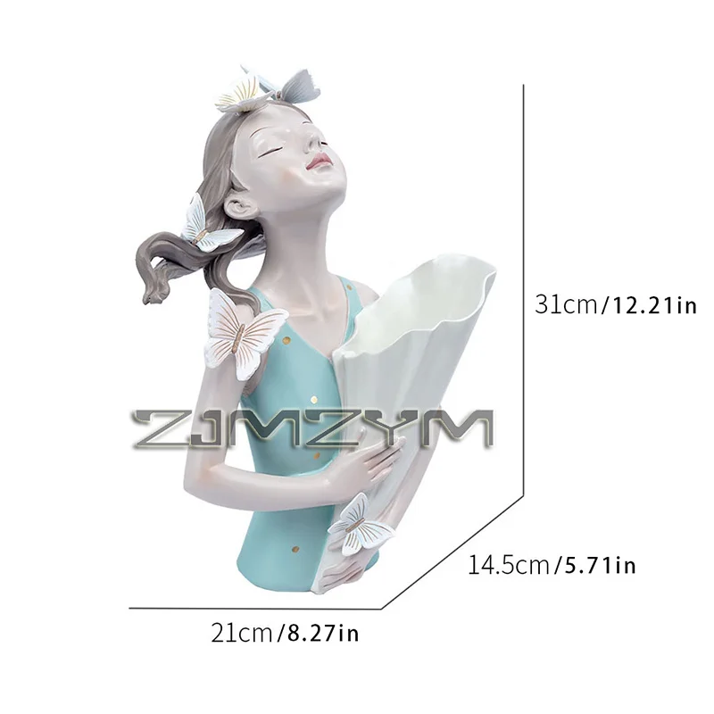 Resin Butterfly Girl Figurines Vase Character Model Art Modern Storage Statues Home Living Room Desktop Decor Character Figurine