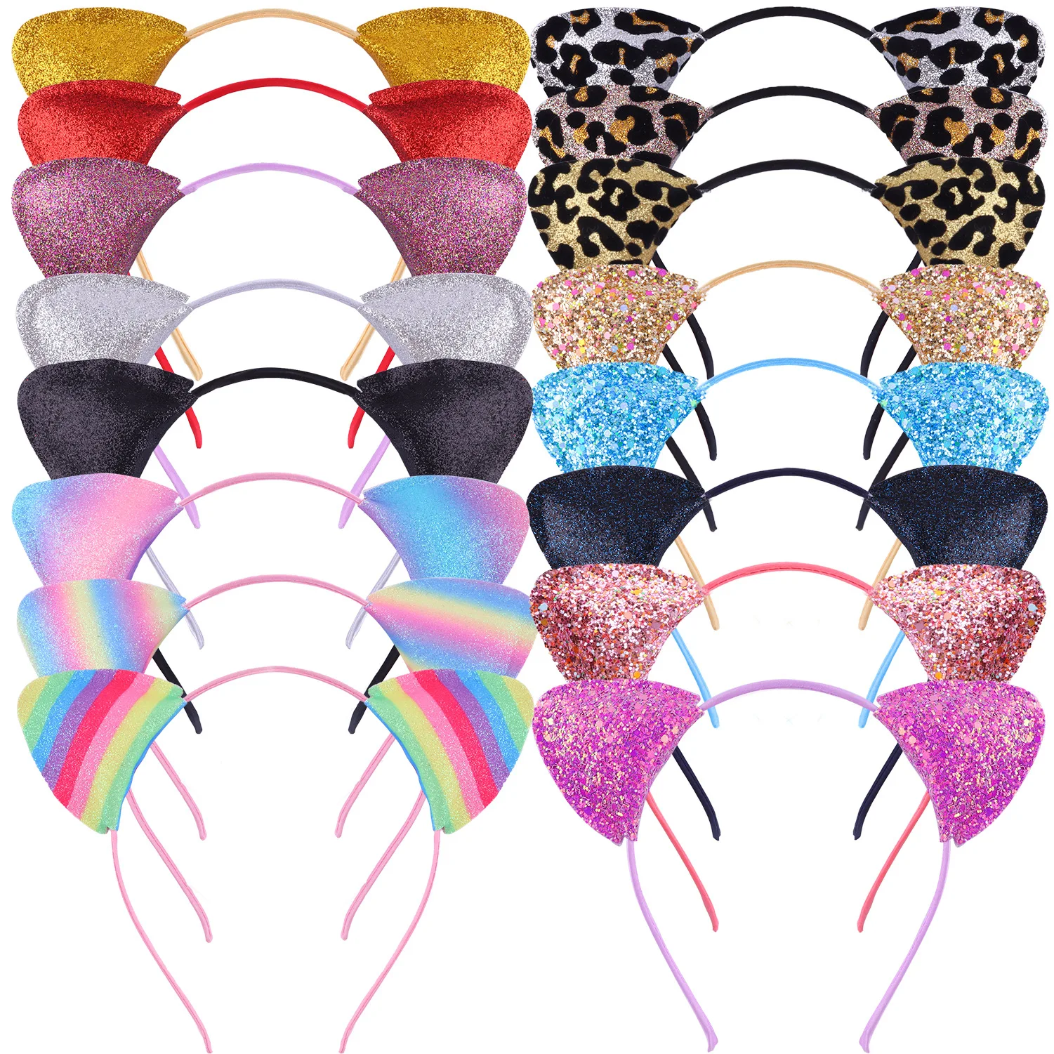 New Cute Children's Kid Sequined Cartoon Sweet Two-sided Headband Leopard Print Girl Headband Cat Ear Accessories Headwear