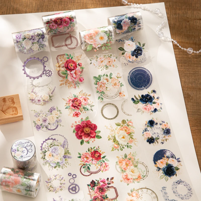 

Journal GO 6x200cm Flower Melody Floral Collage Die-Cut Tape Sticker DIY Journal Scrapbook Phone Case Dairy Decor Craft Supplies