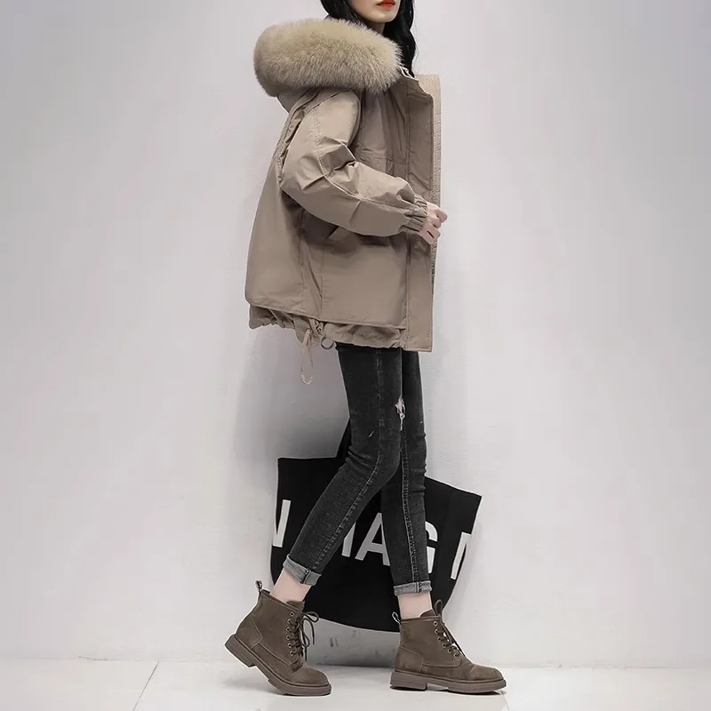 High end Luxury Fox fur Short Down Jacket 2024 Winter New Korean version Loose Hooded Coat Female Thick White duck down Parkas