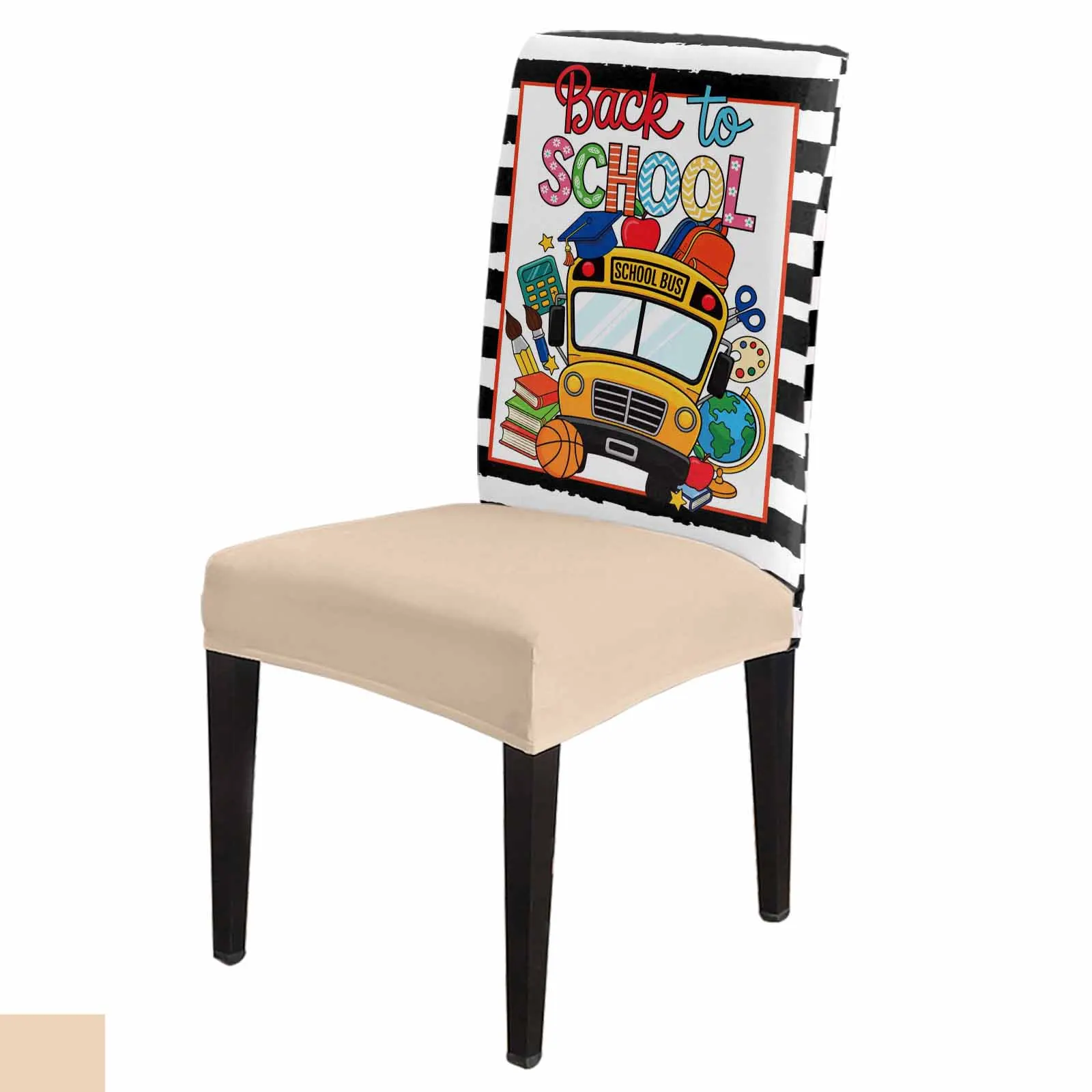 

Back To School Bus Stripe Spandex Chair Cover Office Banquet Chair Protector Cover Stretch Chair Cover for Dining Room