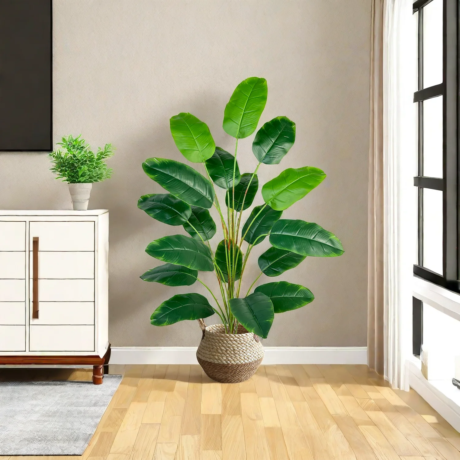 65-120cm Large Artificial Plants Fake Green Banana Plant Branches Plastic Leaves Tall Landscape Faux plant For Home Garden Decor