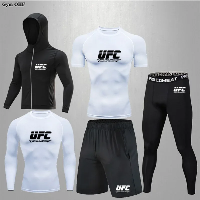 ufc-boxing-training-5-pcs-set-compression-elastic-quick-dry-breathable-sports-fitness-running-set-men