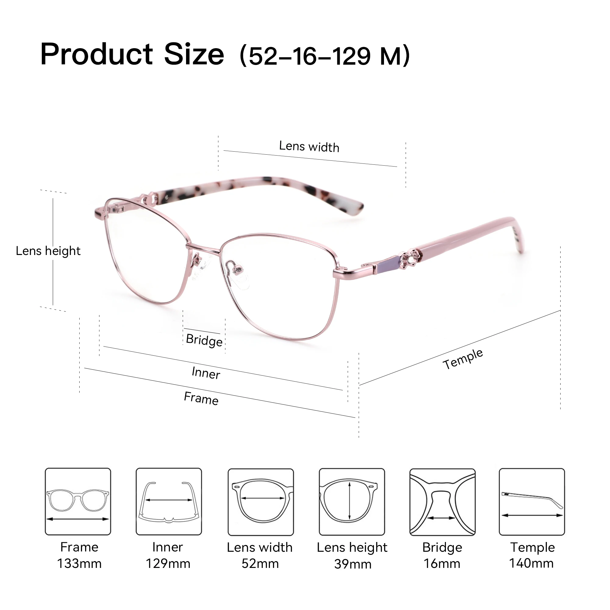 ZENOTTIC (مقاس M) نظارات طبية مخصصة لقصر النظر للنساء مربعة مضادة للضوء الأزرق نظارات بصرية فوتوكروميك