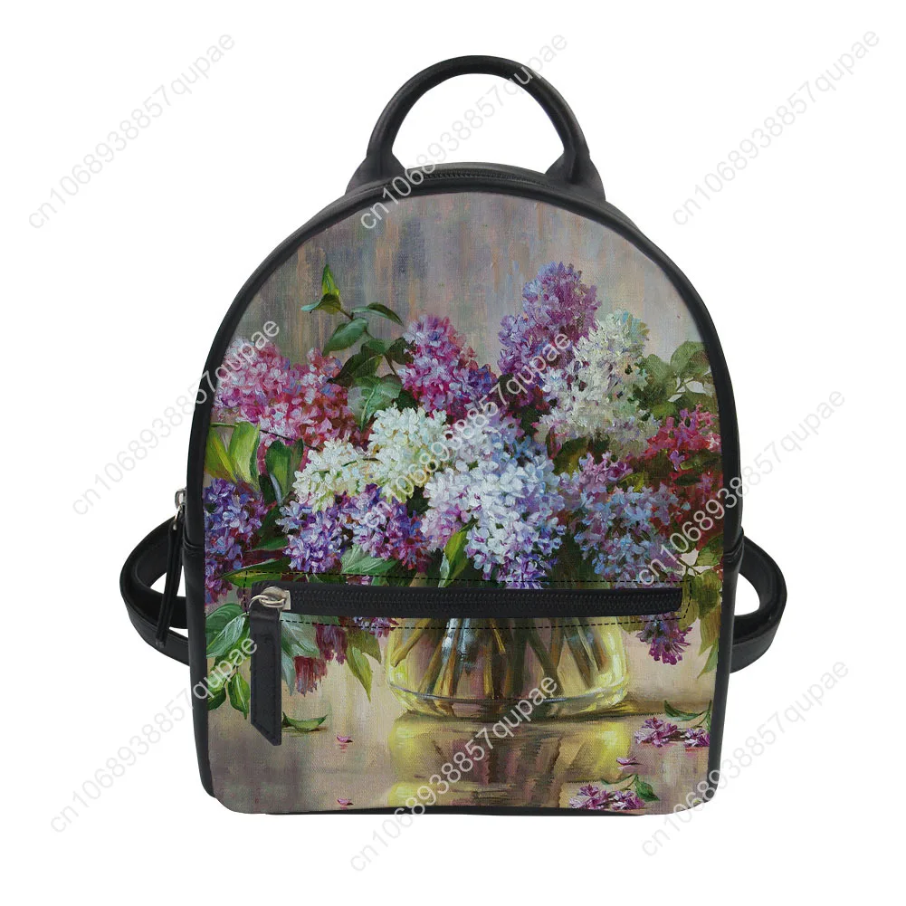 Floral Print Pattern Custom Backpack Purse Women Carter Schoolbags Double Shoulder Bag Mini Daypack Leather Travel Bag