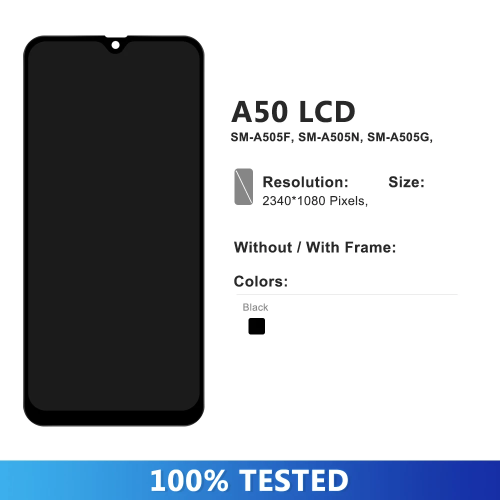 6.4'' Display A50 A505 Screen with Frame for Samsung Galaxy A50 A505G A505F/DS LCD Display Touch Screen Digitizer Parts Tested