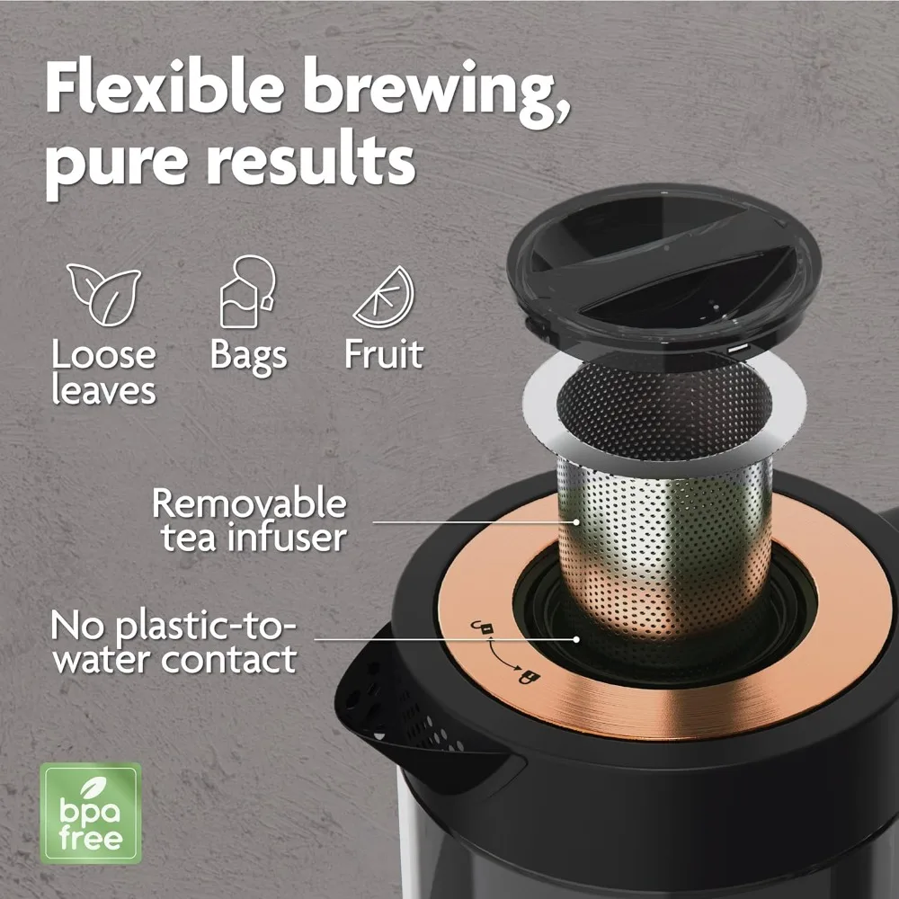 Electric Kettle with Glass Teapot Infuser Ceramic Tea Set Cups Wooden Tray Gift view 4