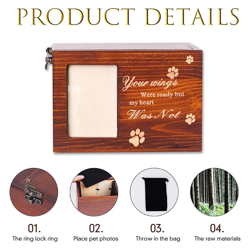 ABUL-Pet Urns For Dog Cats Ashes, Loss Pet Memorial Remembrance Gift, Photo Frames Urns Wooden Pet Memorial Box