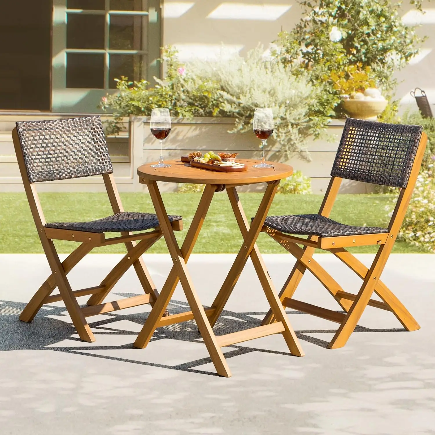 Wood Wicker Design Heavy Duty 400lbs Capacity Premium Patio Bistro Set 3 Piece Outdoor, Onesize