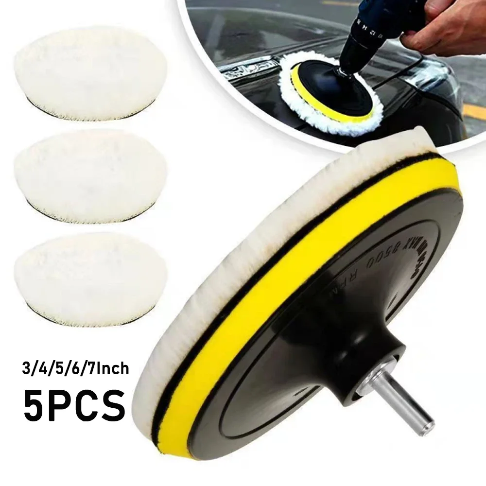 

5Pcs 3/4/5/6/7 Inch Car Polish Pad Circle Soft Wool Waxing Buffing Pad Tool Kit Auto Polishing Detailing Cleaning Goods Cleaner