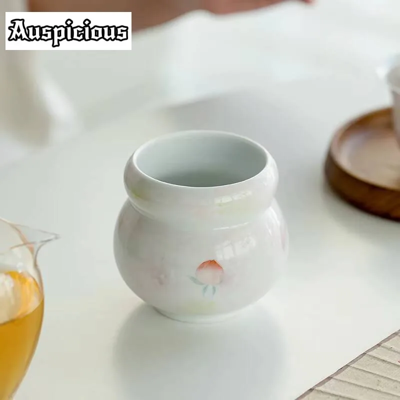Hand-painted Peach Powder Glaze Ceramic Tea Residue Tank Paste Gourd Jianshui Waste Garbage Bucket  Teacup Washing Water Utensil