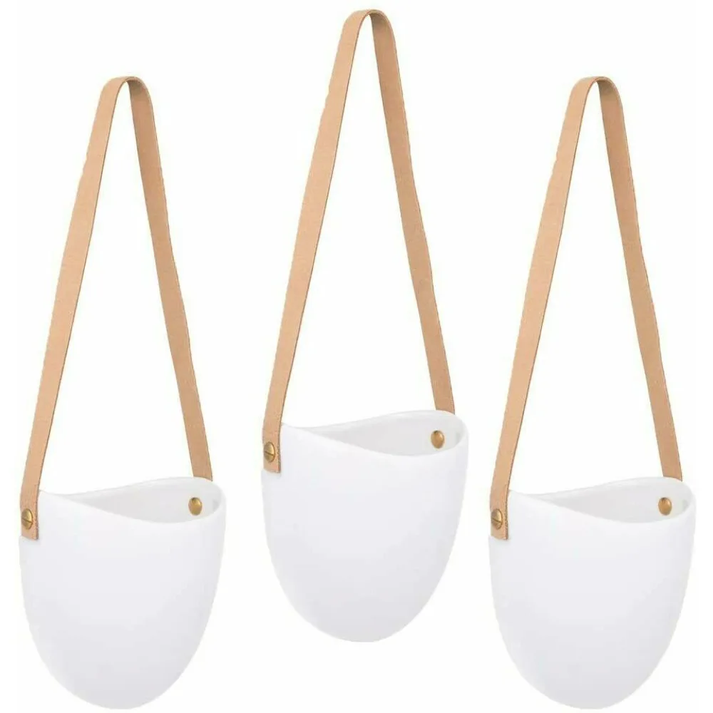 

Set of 3 Ceramic Hanging Planter for Succulent Air Plant Flower Wall Decor White