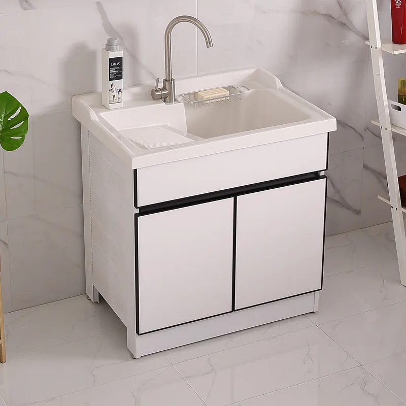 

Aluminum alloy laundry cabinet Balcony sink with washboard Household space aluminum sink Laundry table Integrated single cabinet