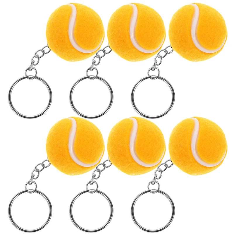 6Pcs Tennis Ball Key chain Car Key Ring sport chain sliver color Bag pendant KeyChains For Man Women Gift wholesale