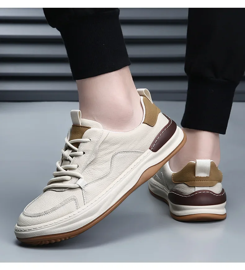 جديد الرجال جلد طبيعي حذاء كاجوال الربيع تنفس أحذية رياضية مسطحة الشاب الدانتيل متابعة المتسكعون