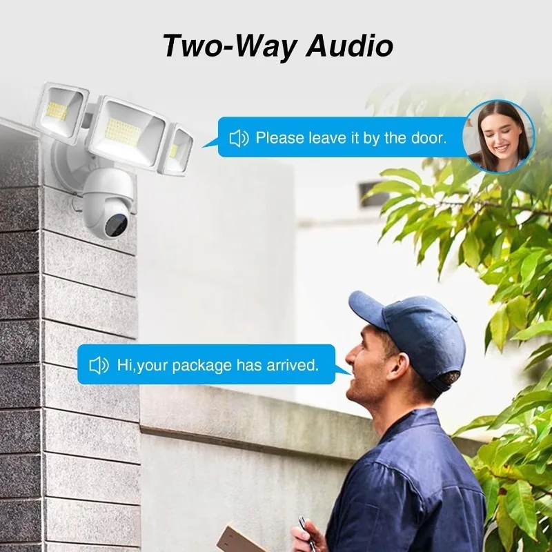 Schijnwerpercamera buiten, 2K Smart Home-beveiligingscamera bedraad, 360° °   Surveillance Al-detectie en automatische tracking, 5500 lumen