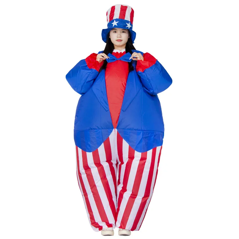 

Adult Independence Day Outfit Men Women Uncle Sam Cosplay Inflatable Suit Festival Carnival Party Dress Up Funny Parade Jumpsuit