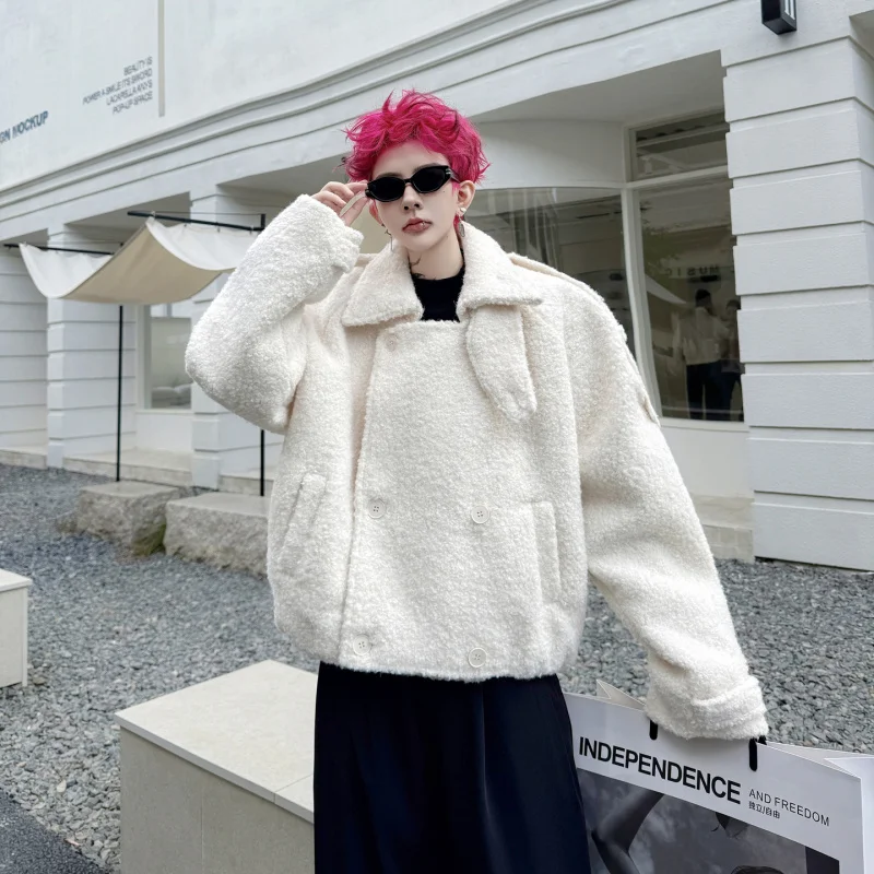 

Thiened Lamb Velvet ort Jaet Coat for Men And Women Spring Casual Sle Double Breasted Warm Lazy Woolen Fabric