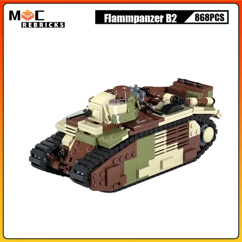 WW2 German Flame-throwing Tank B2 Defense Military Armored Vehicle MOC Building Blocks Assembly Weapon Model Kids Bricks Toys