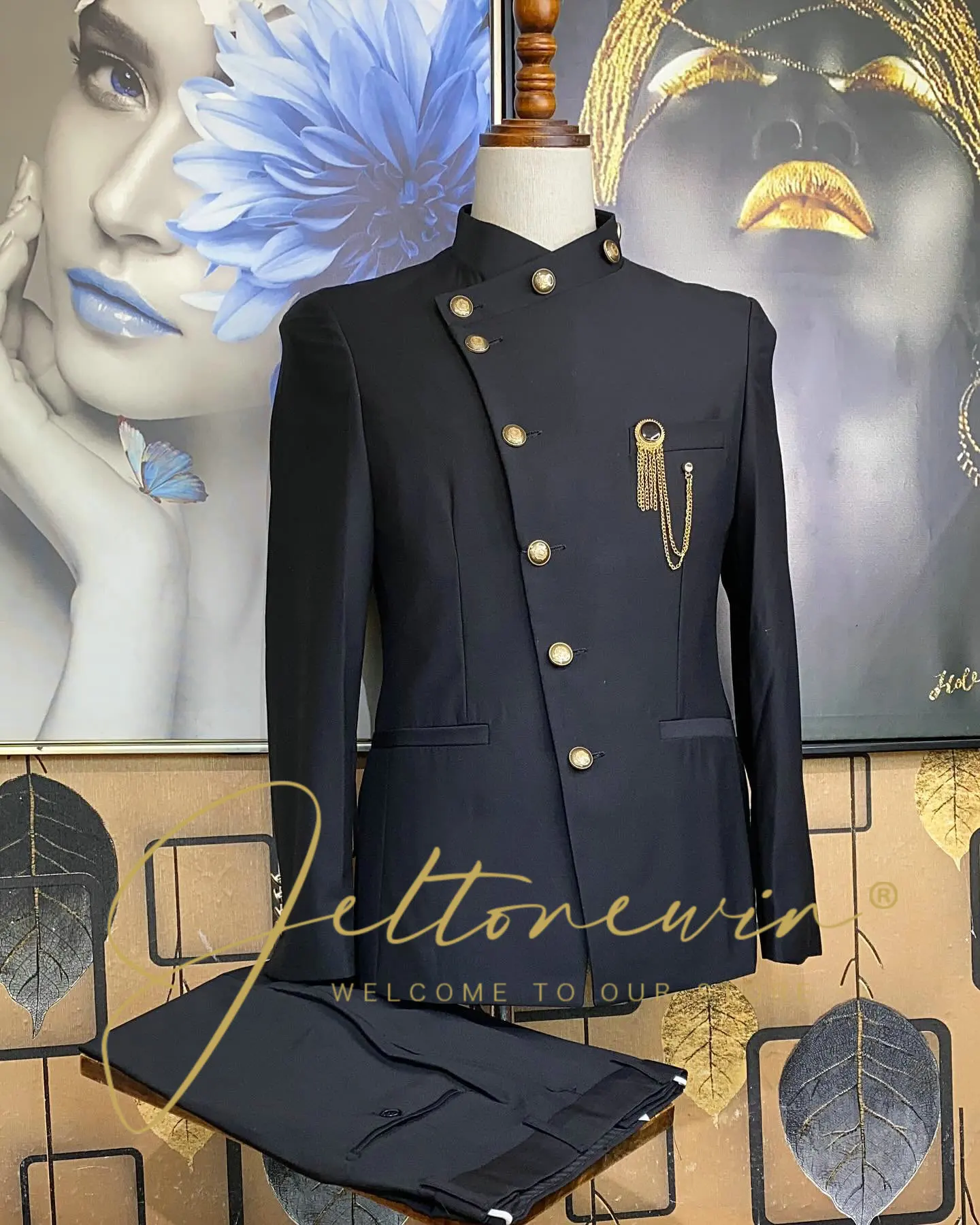 

Формальные элегантные мужские костюмы, комплект из двух предметов, новый дизайн, черный, темно-синий, приталенный, свадебные костюмы, смокинг для жениха, костюмы для мужчин