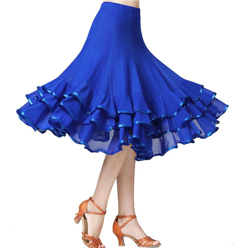 Elegante disfraz de baile de salón para mujer, Vestido largo de 360 grados para Salsa latina y Rumba, faldas de Flamenco para práctica